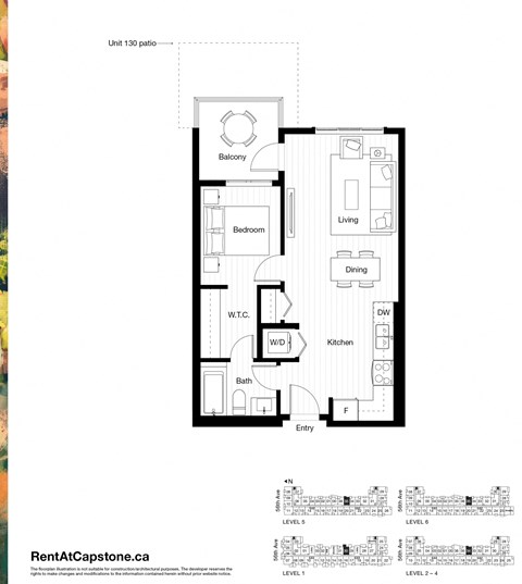 Floor plan for 1 bed, 1 bath, 588 sqft